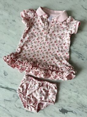 Floral Soft Cotton Polo Dress and Bloomer Set Baby Girl’s Schiffli Ralph Lauren